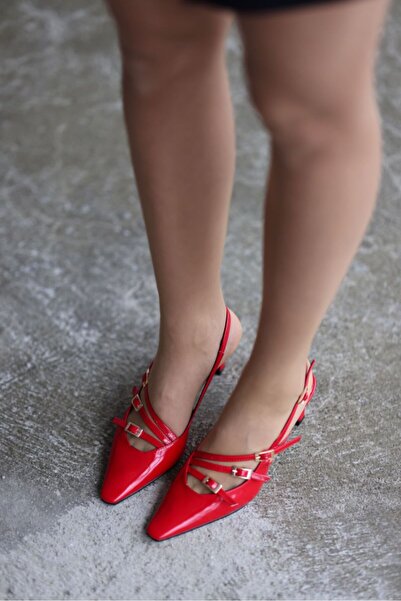 selinshoes Mariana Bant Detaylı Tokalı Kadın Topuklu Ayakkabı - KIRMIZI RUGAN