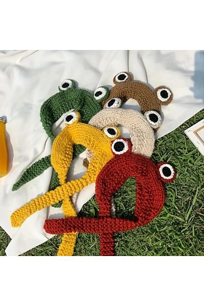 TRENDİN YOLU Green frog hat style Korean model long beret handmade