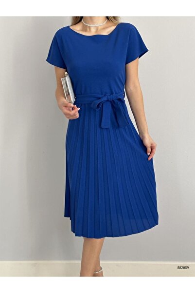 Varyete Kısa Kollu Kemerli Eteği Piliseli Ithal Krep Kumaş Abiye Elbise Söz Nişan Düğün Mezuniyet 120