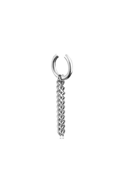 Jaida Moda Unisex 316l Surgical Steel Dangle Double Chain Detail Non-Perforated Hoop Earrings