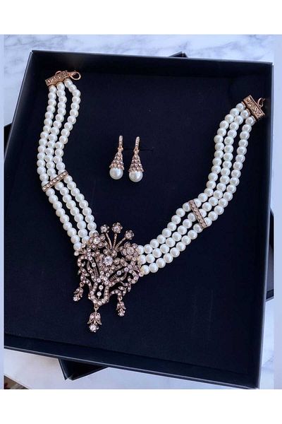 TMD AKSESUAR Mahidevran Antique Pearl Necklace and Earrings