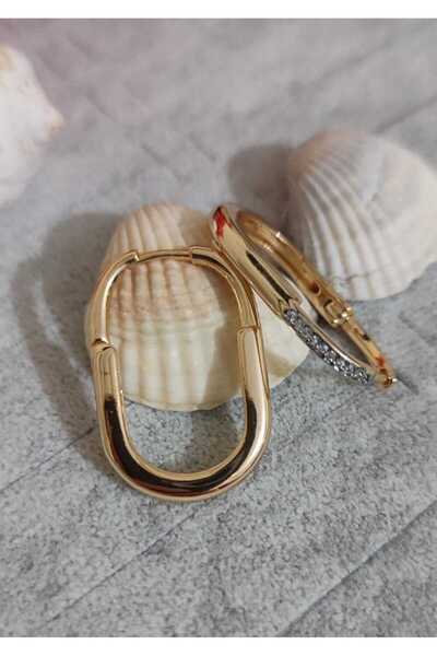 HKN AVM ACCESSORİES Yeni Sezon Shiny Taşlı Oval Gold Küpe