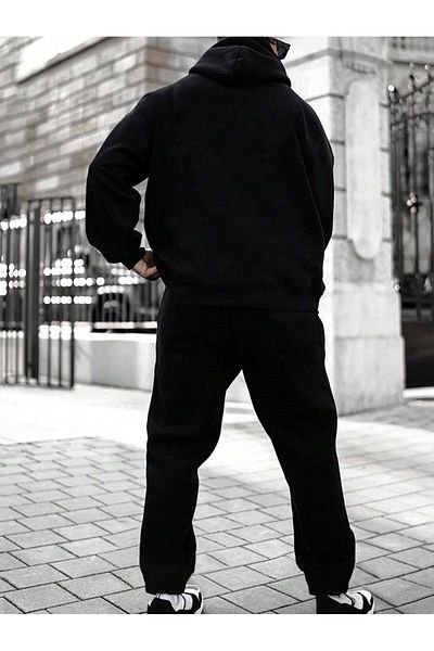 YUVEST BLACKROCK Black BROOKLYN NEW YORK Printed Hooded Sweatshirt and Sweatpants Tracksuit Set