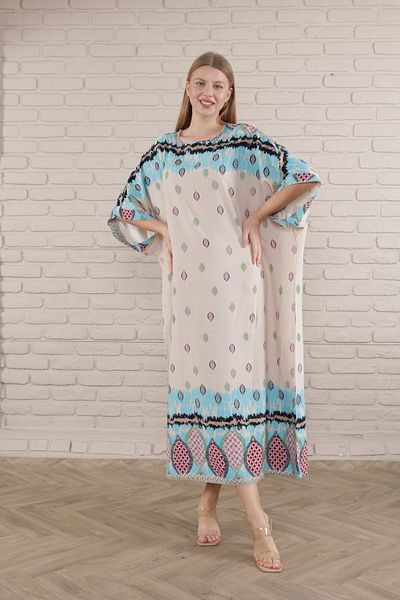mervemoda Γυναικείο μακρύ φόρεμα από υφαντό βισκόζη σε μπεζ στάμπα