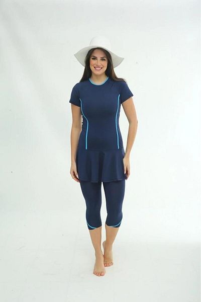 BirolGaye Μαγιό πισίνας Tesmay 240 Navy Blue κοντά μανίκια