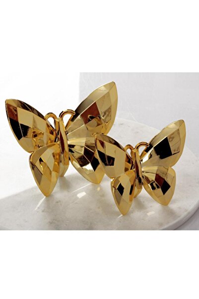 GuvenliPazar Akrilik Kristal Kesim 2'li Biblo Kelebek Gold Sarı 12 cm x 14 cm