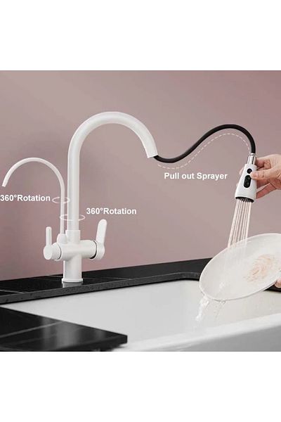 OEM Kitchen Sink Faucet Smart Dual Flow Water Purifier Outlet Matte White Touch Spiral 7 Years Warranty
