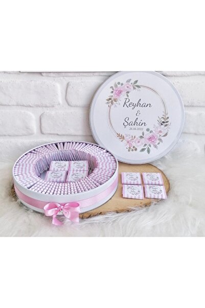 Genel Markalar 80 Adet Pembe Çiçekli İsme Özel Nikah-Nişan-Söz-Kız İsteme-Düğ...