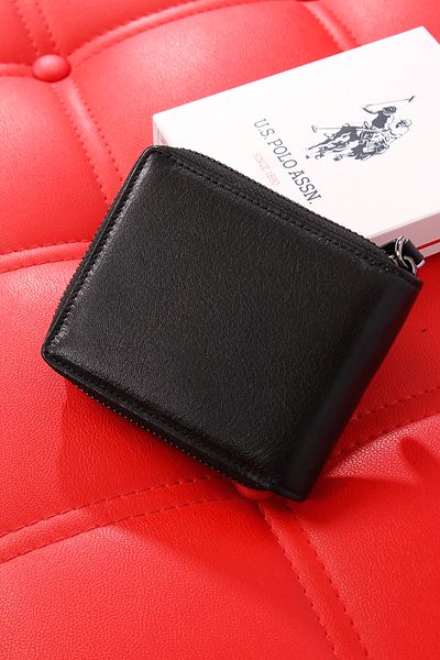 U.S. Polo Assn. U.S. POLO ASSN. 23748 PORTOFEL DIN PIELE VERITĂ CU FERMOAR PORTAFETĂ NEGRU