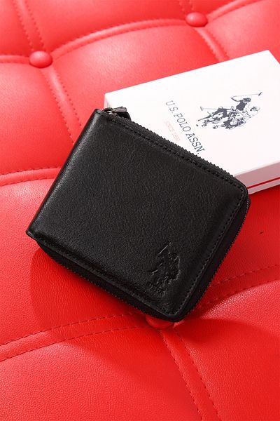U.S. Polo Assn. U.S. POLO ASSN. 23748 PORTOFEL DIN PIELE VERITĂ CU FERMOAR PORTAFETĂ NEGRU