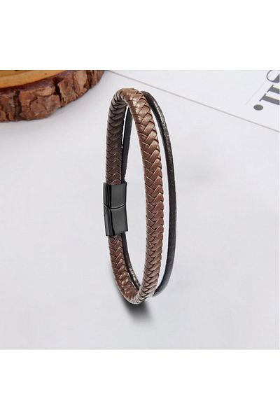 Neesa Brown Multiple Leather Bracelet 21 cm