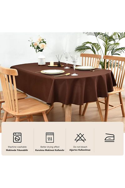 Zeren Home Устойчива на течности покривка за маса Carefree Oval, кафява, 160 x 210