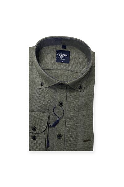 Sadık Collection Twin ανδρικό πουκάμισο με λεπτή εφαρμογή χωρίς τσέπη πράσινο βαμβακερό πουκάμισο 0032