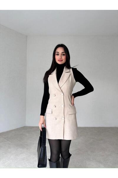 popibutik Yün Efekt Mini Yelek Elbise