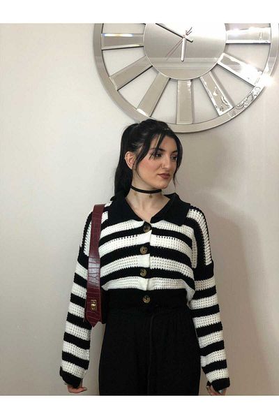 MODA MHE FASHION MH CYCLANIC KNITTED STRIPES CROP CARDIGAN
