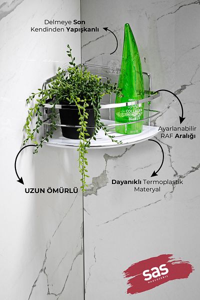 Sas Haus Bathroom Organizer with Chrome Color Crystal Shelf - Hanging Shampoo Holder Corner Lk-01 Kb