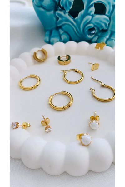 VNS Accessories Steel 6-Piece Earring Set-elephant (GOLD&SILVER)
