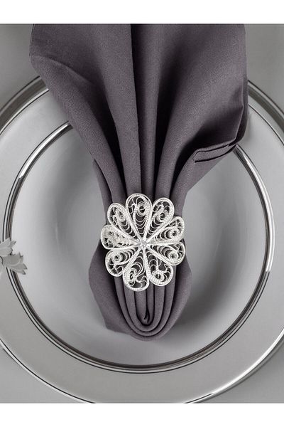 Black Sea Port Filigree Silver Plated Napkin Ring 2 Pieces