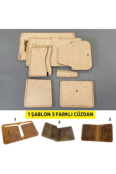 ipekbazaar Hobi Deri 1 Şablon 3 Farklı Cüzdan Yapım Kalıbı 8 Parça Kalıp Ib09
