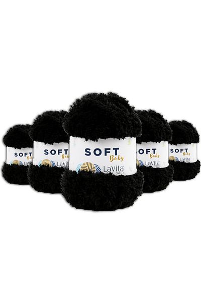 LaVita Yarn Soft Baby Velvet Yarn Amigurumi 5 Pack Πλεκτό στο χέρι Σχοινί Taka Yarn (6500-Μαύρο) Taka Yarn