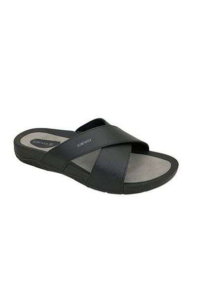 Ceyo MEN'S BLACK COLOR CROSS STRAP ORTHOPEDIC SOLE STYLISH SPORTS SLIPPERS 9877