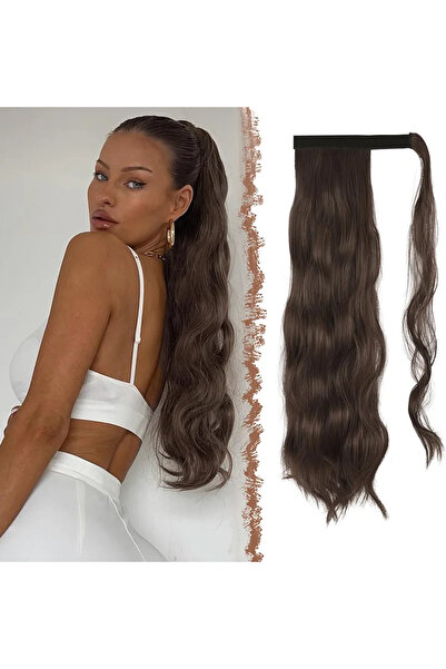 AKOLİFE قطعة شعر على شكل ذيل حصان مربوطة باللون البني الشوكولاتة / مقاومة للح...