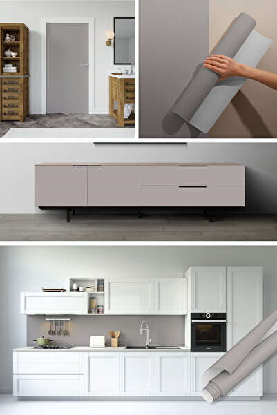 Dekoros Açık Gri Yapışkanlı Folyo, Su Geçirmez Masa, Dolap, Tezgah Arası Kaplama Folyosu, 45x500cm 0404