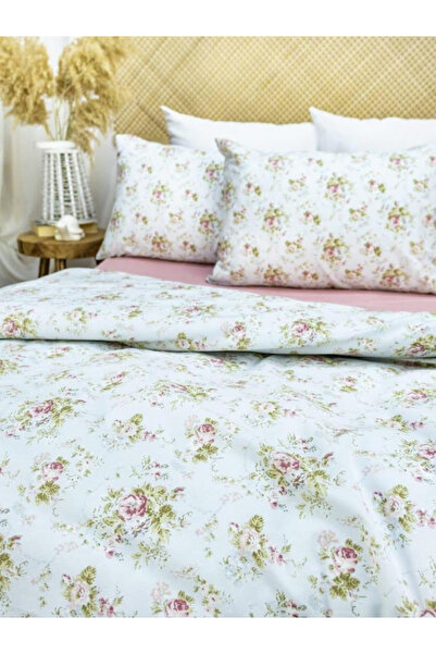 ELY PARKER 100% Cotton Double Duvet Cover Set Flower Patterned Pink-White Without Sheets