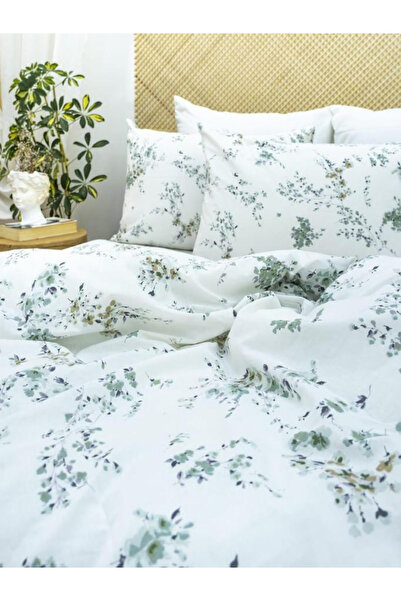 ELY PARKER 100% Cotton Double Duvet Cover Set Flower Patterned White Without Sheets