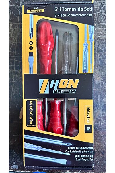 Hon 5 Parça Tornavida Seti (2 ADET DÜZ TORNAVİDA 2 ADET YILDIZ TORNAVİDA KONT...