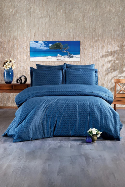 Finezza Odesa Bamboo Jacquard Fabric Indigo Double Duvet Cover Set 6 Pcs. - 595