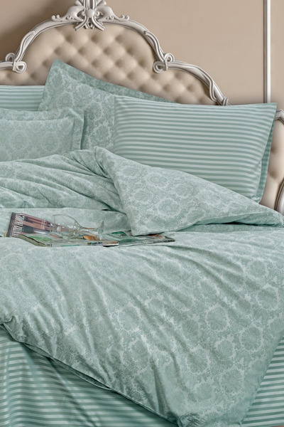 Finezza Monaco Bambu Jacquard Verde Mentă Două Persoane. Set de lenjerie de p...