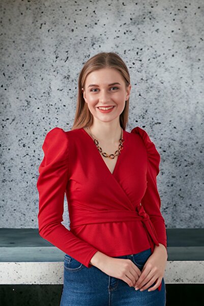 HAKKE Shoulder Detail Scuba Blouse with Belted Waist