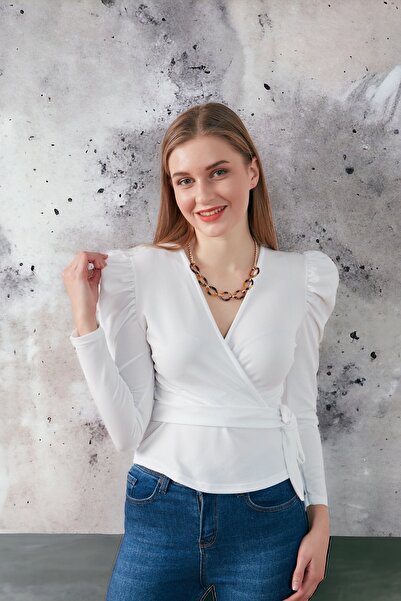 HAKKE Shoulder Detail Scuba Blouse with Belted Waist