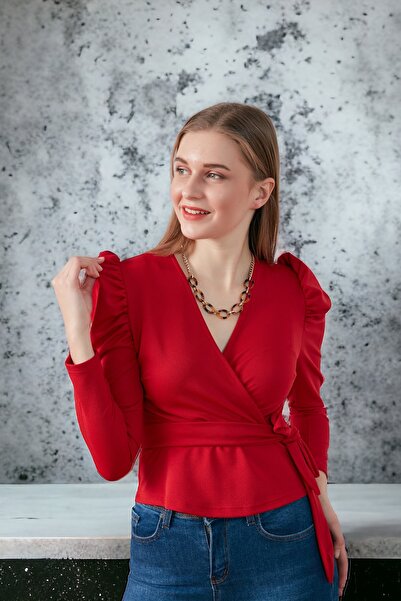 HAKKE Shoulder Detail Scuba Blouse with Belted Waist