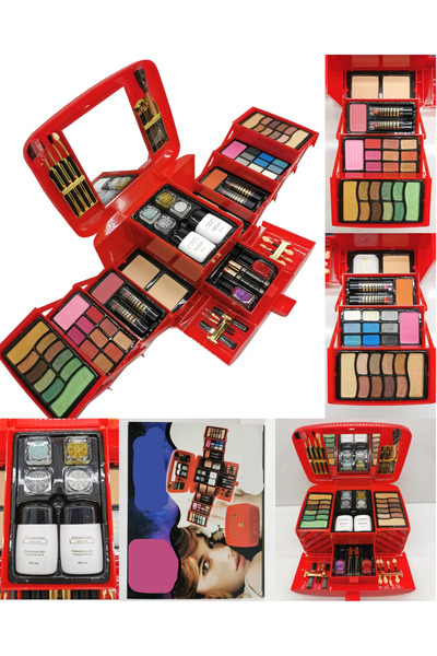aks kozmetik 77 Parça Gelin Çeyiz Seti Sandık Model Büyük Boy Xxl Makyaj Seti