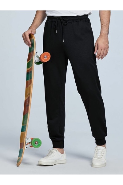 FİTGO بنطال رياضي أسود للرجال ذو خيطين