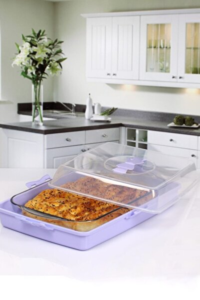 Kitchen Store Dikdörtgen Pasta Ve Börek Borcam Saklama Ve Taşıma Kabı Kilitli Kek Taşıma Kutusu