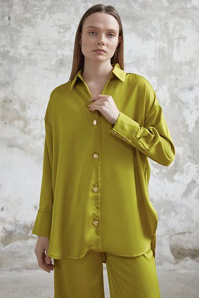 InStyle Satin Shirt Trousers Set - Oil Green