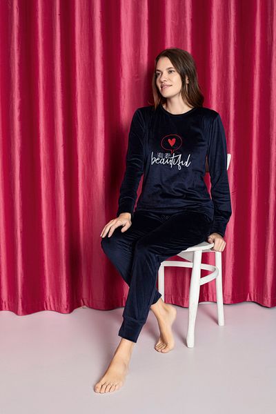 Lady Set de pijamale din catifea bleumarin