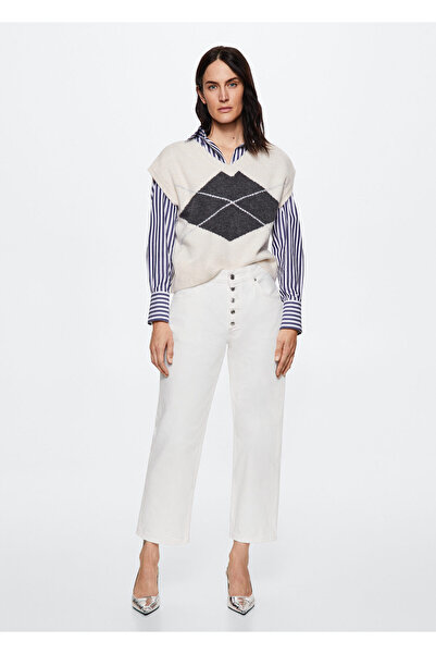 MANGO Woman Λευκό Γυναικείο Παντελόνι37071305