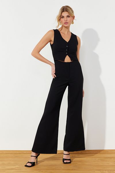 Trendyol Collection Чорний тканий комбінезон максі з широкими вікнами TWOSS24TU00005