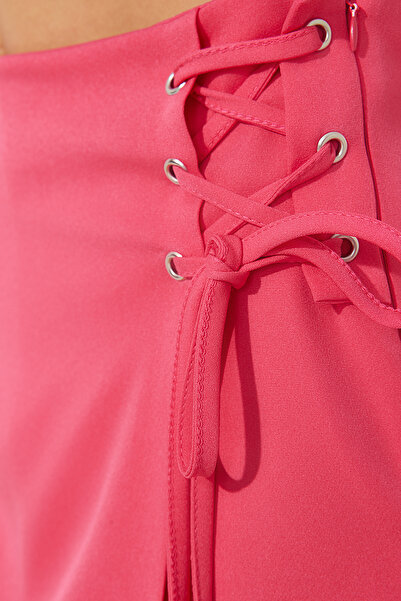 Trendyol Collection Fuchsia Tie and Eyelet Detailed Woven Shorts Skirt TWOAW21SR0038