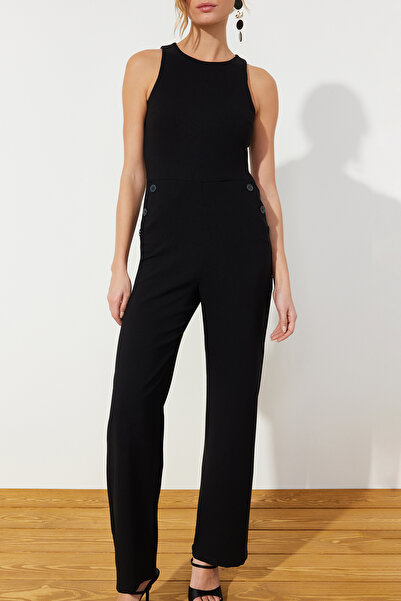 Trendyol Collection Černá kapsová detailní Maxi tkaná kombinéza TWOSS24TU00013