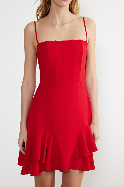 Trendyol Collection A-Cut Red Evening Dress - Underwire Detail, Woven, Short Night Vestido TPRSS22EL00065