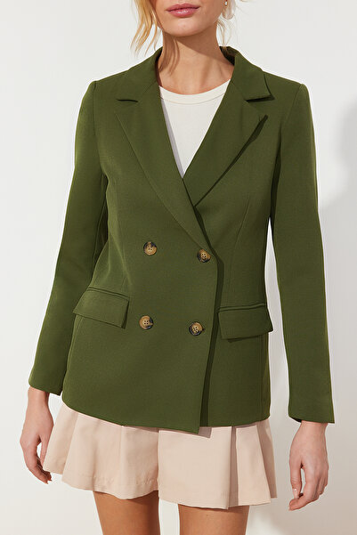 Trendyol Collection Σκούρο χακί κανονική γραμμή με διπλό υφαντό σακάκι TWOSS21CE0107