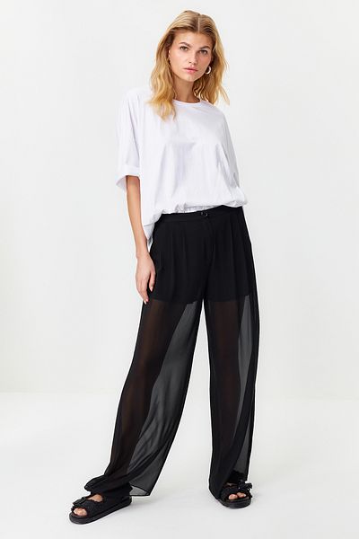 Trendyol Collection Schwarze transparente kurze Shorts mit weitem Bein und gefütterter Webhose TWOSS24PL00065