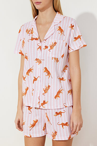 Trendyol Collection Barevné pruhované pyžamo se vzorem 100% bavlny - THMSS24PT00022