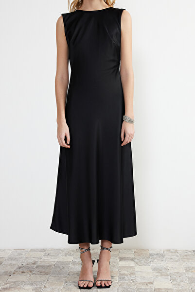 Trendyol Collection Black Back Degajeli Woven Satin Evening Dress Night Graduation Dress Tprss24El00078