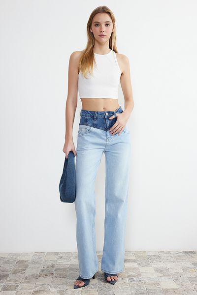 Trendyol Collection Blugi albastru cu talie înaltă, cu picioare largi TWOSS24JE00110